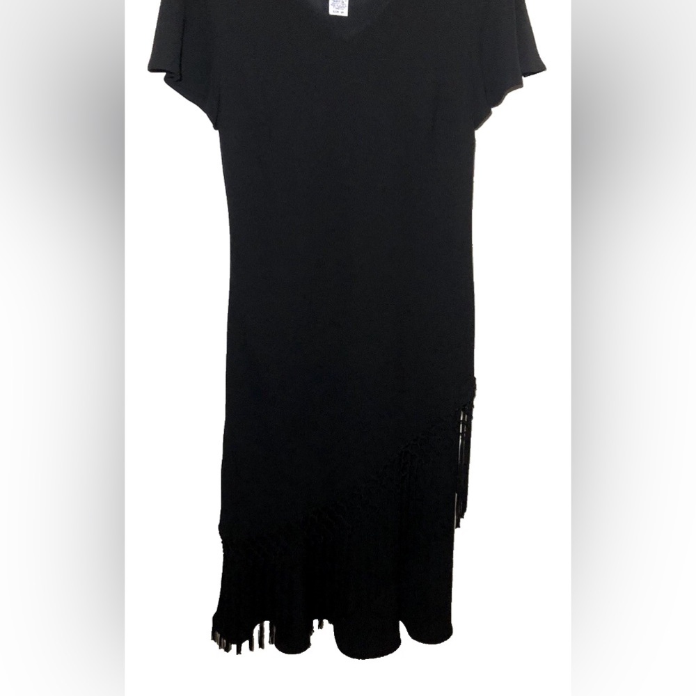 Vintage S.L. Fashions Black Dress Size 10 Bottom Fringe MIDI Layers Made in USA